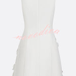 Delicate Silhouette Pearl Trim Cutout Neck Sleeveless 3D Florals Hem Mini Dress