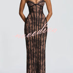 Sian Floral Lace Contrast Structural Detail Back Lace-up Strapless Slit Maxi Dress