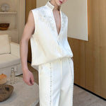 Handmade Pearl Embroidered Jacquard Stand Collar Vest