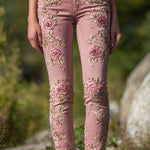 3D Floral Print Pocket Casual Jeans