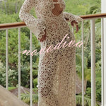 Easy Resort Knit Crochet Cutout Long Sleeve Reversible Vacation Maxi Dress