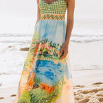 Unique Printed Spaghetti Strap Pleated Casual Maxi Dress