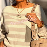 Xander Knit Color-block Stripes Wide Neck Long Sleeve Pocket Relaxed Sweater