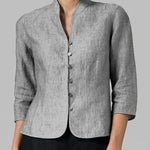 Zeagoo Stand Collar Button Slim Fit Three Quarter Sleeve Shirt Top