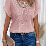 Ariana - Top with Round Neck and Lace Trim