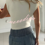 Ellie Stretch Fabric Deep V-neck Ruched Detail Short Sleeve Bodysuit