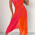 Fashionable Color-blocked Butterfly Print Resort Cover-up Midi Dress