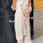 Riviera Unique Print Slit Tank Midi Dress and Satin Kimono Cover-up Two Pieces Set
