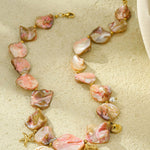 Beach Style Pink Shell Coral Stainless Steel Necklace