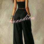 Olive Gypsy  pleated crop top and high-waisted wide-leg pants set
