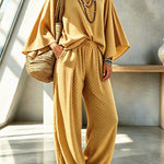 Retro Style Polka Dot Print Batwing Sleeve Top and Elastic Waist Loose Jogger Pants Set