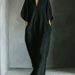 Costanza | Maxi black dress with kimono sleeves and V-neck