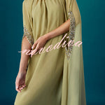 My Dearest Chiffon Sequin Trim High Neck Batwing Cutout Sleeve Cape Maxi Dress