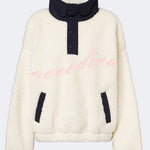 Cute Bear Print Colorblock High-Pile Fleece Zipper High Neck Long Sleeve Pocket Sweatshirts