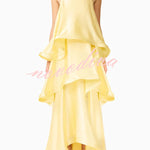 Soft and Smooth Satin Tiered Slip Square Neck A-line Maxi Dress