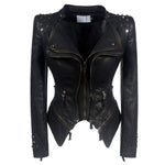 PU Gothic Style Rivet Slim Waist Leather Jacket