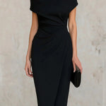 Elegant Short-sleeved Slim-fit Pleated Midi Dress