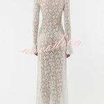 Vivianna Floral Lace Ruffles Trim Long Bell Sleeve Lapel Maxi Dress