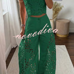 Sienna Embroidered Cut-Out Palazzo Pants Two-Piece Set