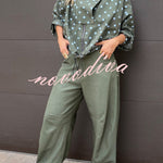Kadence Denim Side Metal Hollow Ring Detail Pocket Lantern Pants