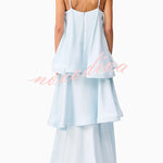 Soft and Smooth Satin Tiered Slip Square Neck A-line Maxi Dress