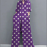Boho Red Peter Pan Collar shirt wide leg pants Satin Two Pieces Set Spring