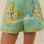 Linen Blend Loose-fitting Short-sleeved Button-down Shirt and Casual Pocket Shorts Set