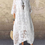Zeagoo Women's 3/4 Sleeve Floral Lace Mesh Crew Neck Long Dress