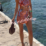 Dorothy Large Sequin Fish and Starfish Embroidery Detail Halter Mini Dress