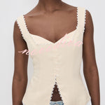 Fashionable Lace-trimmed V-neck Sleeveless Slim-fit Vest
