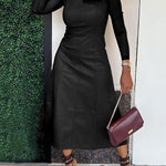 Long Sleeves Solid Color Split-Joint Round-Neck Inner Shirts + A-Line Bowknot Midi Dresses Two Pieces Set
