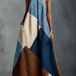 Tuscan Sun Geometric Patchwork Halter Dress