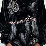 Spooky Season Velvet Long Sleeve Halloween Shirt with Buttons