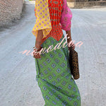 Genovah Colorful Tile Print Patchwork V-neck Balloon Sleeve Maxi Dress