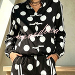 Napoleon Colorblock Polka Dot Zipper High Neck Chinese Style Buttons Pocket Sporty Jacket