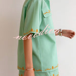 Linen Blend Loose-fitting Short-sleeved Button-down Shirt and Casual Pocket Shorts Set