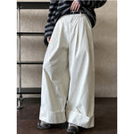 Cuffed Wide-leg Cotton High-rise Straight-leg Trousers