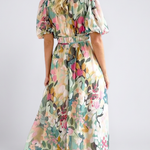 Eulalie | V Neck Short Sleeve Gathered Waist Midi Dress