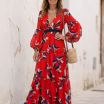 Isolde | V Neck Tie Waist Long Sleeve Maxi Dress