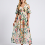 Eulalie | V Neck Short Sleeve Gathered Waist Midi Dress