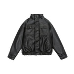 Stand Collar Lamb Wool PU Leather Jacket