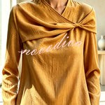 Draped Twist-Front Textured Blouse