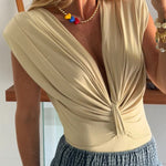 Ellie Stretch Fabric Deep V-neck Ruched Detail Short Sleeve Bodysuit