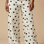 Retro Style Polka Dot Print High Waist Pocketed Wide Leg High Waisted Jeans