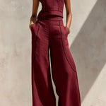 Elysia Contrast-Stitch Linen Two-Piece Set