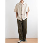 Cotton Japanese Retro Wooden Horn Button Shirt