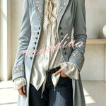 Royal Style Velvet Embroidery Long Sleeve Napoleon Button-down Lapel Coat