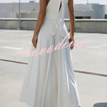 Solid Color Halter Neck Bow Tie Elegant Waist-cinching Midi Dress