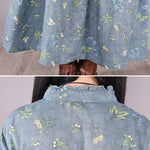 Vintage Floral Printed Ramie Cotton Loose Midi Dress