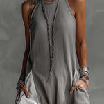Stylish Color-blocked Round Neck Sleeveless Casual Pocket Loose Maxi Dress